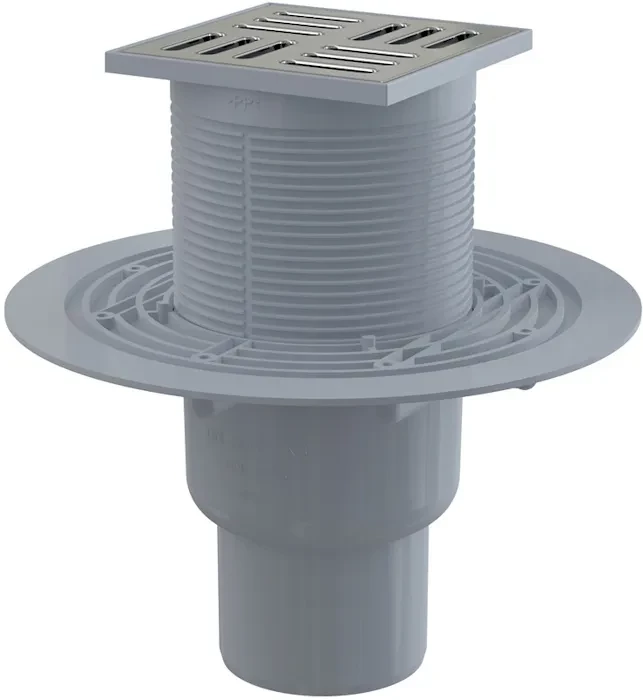 Alcadrain Podlahová vpust 105×105/50/75 mm přímá, mřížka nerez, vodní zápachová uzávěra APV201 APV201