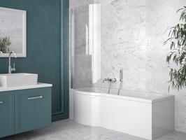 BESCO Asymetrická vana INSPIRO včetně vanové zástěny Barva rámu Hliník leštěný, Nožičky k vaně S nožičkami, Rozměr vany 170 × 70 cm, Výplň Čiré bezpečnostní sklo 5 mm, Způsob provedení Pravé VANINSPIR170P+OLVPINOZ