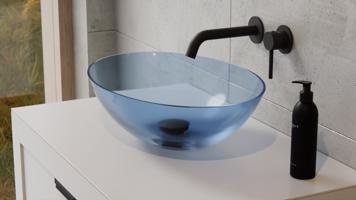 BESCO Umyvadlo na desku ANYA ze syntetické pryskyřice Barva Modrá, Barva sifonu Bílá KEANYA50MW