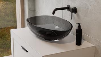 BESCO Umyvadlo na desku NEYA ze syntetické pryskyřice Barva Černá , Barva sifonu Chrom KENEYA60B