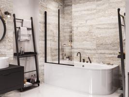 BESCO Vanová zástěna PRIME 2 Barva rámu Černá, Rozměr A 90 cm, Směr zavírání Univerzální Levé / Pravé, Výplň Čiré bezpečnostní sklo 5 mm BCPRIM90BC