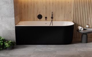 BESCO Volně stojící vana DENAYA černá/bílá, sifon se štěrbinovým přepadem Barva Černá / bílá, Barva sifonu Chrom, Rozměr vany 150 × 75 cm, Způsob provedení Levé VANDENA150BWL