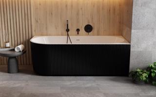 BESCO Volně stojící vana DENAYA černá/bílá, sifon se štěrbinovým přepadem Barva Černá / bílá, Barva sifonu Černá, Rozměr vany 170 × 78 cm, Způsob provedení Pravé VANDENA170BWPB