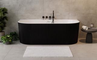 BESCO Volně stojící vana LEYA černá/bílá, sifon se štěrbinovým přepadem Barva Černá / bílá, Barva sifonu Chrom, Rozměr vany 150 × 75 cm VANLEY150BWN