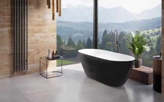 BESCO Volně stojící vana MOYA černá lesklá / bílá Barva Černá lesklá / bílá, Barva sifonu Bílá, Rozměr vany 160 × 68 cm VANMOYA160WCBWL