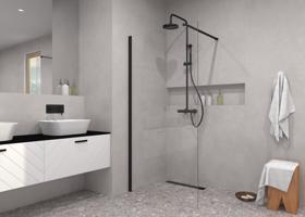 BESCO Walk-in sprchový kout ECO-N BLACK Barva rámu Černá, Pevná stěna Bez pevné stěny, Rozměr A 90 cm, Rozměr C 195 cm, Výplň Čiré bezpečnostní sklo 6 mm BCEXON90BC