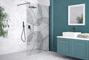 BESCO Walk-in sprchový kout LEAFY Barva rámu Černá, Rozměr A 120 cm, Rozměr C 200 cm, Směr zavírání Univerzální Levé / Pravé, Výplň Malované bezpečnostní sklo 8 mm BCLEAFY120