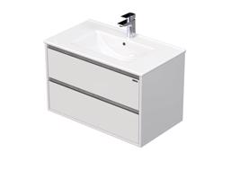 Emmy Design EMMY 100 cm bílá/beton se dvěma zásuvkami, s umyvadlem SISTEMA (A0536/F186)