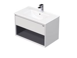 Emmy Design EMMY 100 cm bílá/šedá s jednou zásuvkou a otevřenou nikou, s umyvadlem SISTEMA (A0536/A4706)