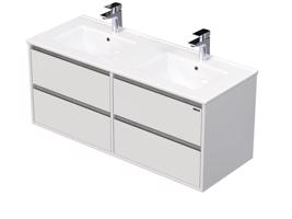 Emmy Design EMMY 120 cm bílá/beton se čtyřma zásuvkami, s dvojumyvadlem SISTEMA (A0536/F186)