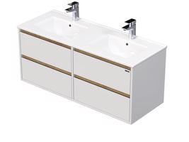 Emmy Design EMMY 120 cm bílá/dub se čtyřma zásuvkami, s dvojumyvadlem DENIA (A0536/H3730 ST 10)