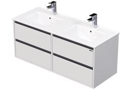 Emmy Design EMMY 120 cm bílá/šedá se čtyřma zásuvkami, s dvojumyvadlem SISTEMA (A0536/A4706)