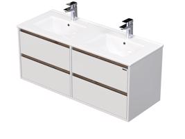 Emmy Design EMMY 120 cm bílá/Wellington se čtyřma zásuvkami, s dvojumyvadlem SISTEMA (A0536/D370)