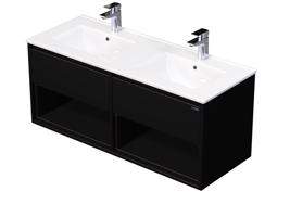 Emmy Design EMMY 120 cm černá/černá s dvěma zásuvkami a 2x otevřenou nikou, s dvojumyvadlem DENIA (A3686/A3686)