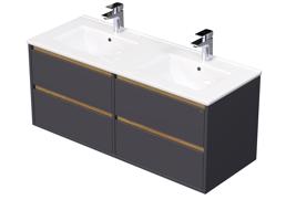 Emmy Design EMMY 120 cm šedá/dub se čtyřma zásuvkami, s dvojumyvadlem DENIA (A4706/H3730 ST 10)