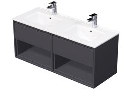 Emmy Design EMMY 120 cm šedá/šedá s dvěma zásuvkami a 2x otevřenou nikou, s dvojumyvadlem DENIA (A4706/A4706)