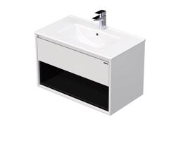 Emmy Design EMMY 90 cm bílá/černá s jednou zásuvkou a otevřenou nikou, s umyvadlem DENIA (A0536/A3686)