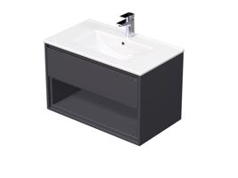 Emmy Design EMMY 90 cm šedá/šedá s jednou zásuvkou a otevřenou nikou, s umyvadlem DENIA (A4706/A4706)