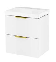 Excellent Koupelnová skříňka Blanko 49 cm bílá se dvěma zásuvkami a zlatými úchyty, včetně umyvadla