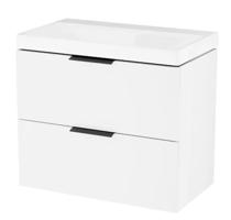 Excellent Koupelnová skříňka Blanko 65 cm bílá se dvěma zásuvkami a černými úchyty, včetně umyvadla