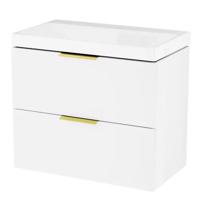 Excellent Koupelnová skříňka Blanko 65 cm bílá se dvěma zásuvkami a zlatými úchyty, včetně umyvadla