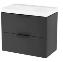 Excellent Koupelnová skříňka Blanko 65 cm černá se dvěma zásuvkami a černými úchyty, včetně umyvadla