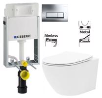 GEBERIT KOMBIFIXBasic vč. chromového tlačítka DELTA 51 + WC REA Carlo Flat Mini Rimless + SEDÁTKO 110.100.00.1 51CR CF1