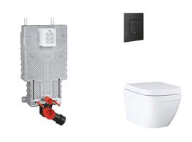 GROHE Uniset Set předstěnové instalace, klozetu, sedátka SoftClose a tlačítka Even, Triple Vortex, phantom black SANI15BB5104