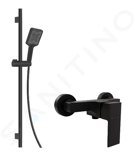 Kielle Arkas I Sprchový set s baterií, tyčí, hadicí a sprchovou hlavicí, matná černá 10211SN14