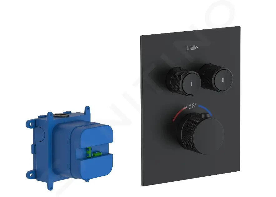 Kielle Arkas I Termostatická baterie pod omítku, včetně tělesa, pro 2 spotřebiče, matná černá 10611204