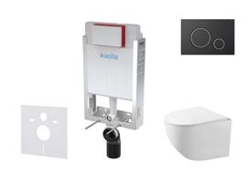 Kielle Genesis Set předstěnové instalace, kompaktního klozetu Gaia, sedátka softclose a tlačítka Gemini II, matná černá / chrom 30505SZ30