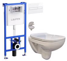 LAUFEN Rámový podomítkový modul CW1 SET s bílým tlačítkem + WC bez oplachového kruhu Edge + SEDÁTKO H8946600000001BI EG1
