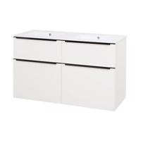Mereo Mailo, koupelnová skříňka s keramickým umyvadlem 121 cm, bílá, černé madlo CN513B