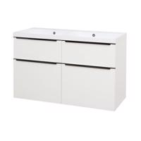 Mereo Mailo, koupelnová skříňka s umyvadlem z litého mramoru 121 cm, bílá, černé madlo CN513MB