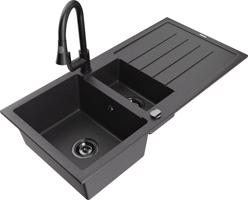 MEXEN/S Andres granitový dřez s odkapávačem včetně baterie Elia, černá nakrapiany 6515-76-670101-70-B