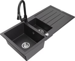 MEXEN/S Andres granitový dřez s odkapávačem včetně baterie Elia, černá nakrapiany 6515-76-670101-70
