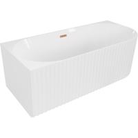 MEXEN/S Gia volně stojící rohová vana reliéf levá 170 x 80 cm, bílá lesk, sifon a přepad měď kartáčovaná 52701708000L-65