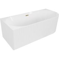 MEXEN/S Gia volně stojící rohová vana reliéf levá 170 x 80 cm, bílá lesk, sifon a přepad zlatá 52701708000L-50