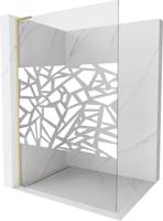 MEXEN/S Kioto L Sprchová zástěna WALK-IN 70 x 200 cm, bílý vzor, zlatá kartáčovaná 800-070-103-55-85