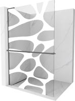 MEXEN/S Kioto+ L Sprchová zástěna WALK-IN s poličkou a držákem ručníků 80 x 200 cm, bílý vzor, grafit metal 800-080-123-95-97