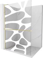 MEXEN/S Kioto+ L Sprchová zástěna WALK-IN s poličkou a držákem ručníků 80 x 200 cm, bílý vzor, zlato kartáčovaná 800-080-123-55-97