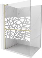 MEXEN/S Kioto+ L Sprchová zástěna WALK-IN s poličkou a držákem ručníků 90 x 200 cm, bílý vzor, zlatá kartáčovaná 800-090-123-55-85