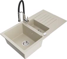 MEXEN/S Matias granitový dřez 1.5 s odkapávačem včetně baterie Aster, béžová 6502-69-73450-07
