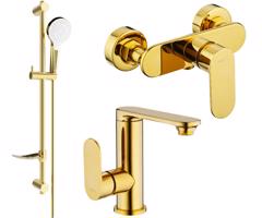 MEXEN/S Milo DF05 Set umyvadlové a sprchová baterie s příslušenstvím, zlato 713054DF05-50