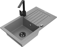 MEXEN/S Pablo granitový dřez 1-miska s odkapávačem včetně baterie Rita, šedý 6510-71-670300-70-B