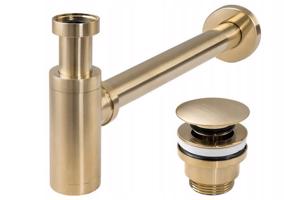 OLSEN SPA Umyvadlový kovový sifon s click/clack zátkou, univerzální, zlatá matná-broušená BAHA8586