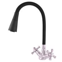 RAV Slezák MORAVA RETRO Umyvadlová/dřezová baterie s flexibilním ramínkem bez výpusti, Chrom/Černá, 1/2" MK320.5/13