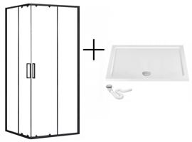 REA/S Sprchový kout PUNTO černý 80x100 + bílá sprchová vanička Savoy KPL-K1016