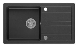 SAPHO Granitový vestavný dřez s odkapem, 77x44cm, černá GR7204