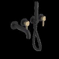 SAPHO ULTRASAN podomítková vanová baterie s hubicí a ruční sprchou, 2 výstupy, černá mat/zlato mat UT093VBG